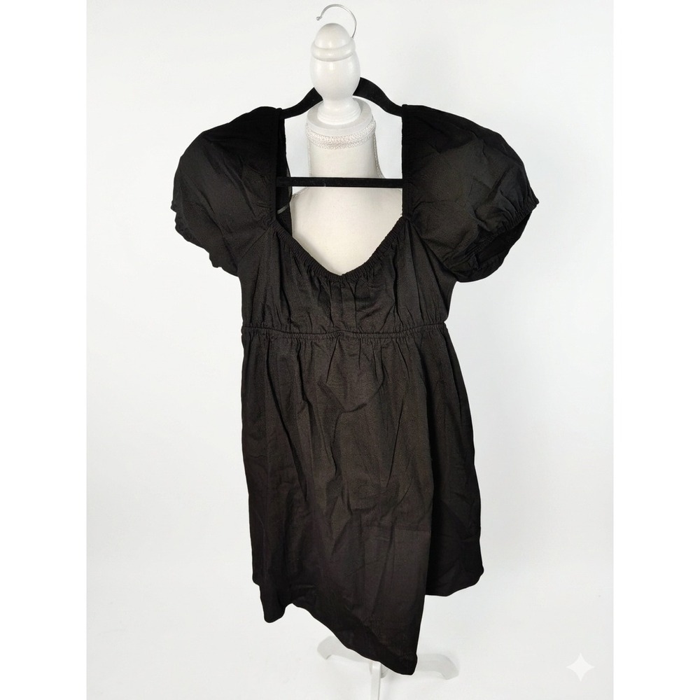 Princess Polly Womens Black Puff Sleeve Lace Up Back Mini Dress Size 6‎ Cotton